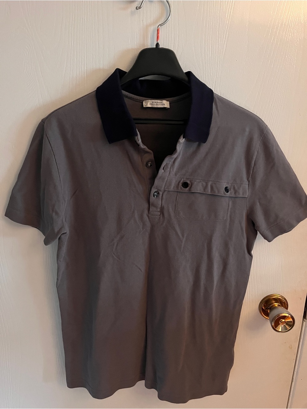 Versace Gray Polo with Navy Collar
